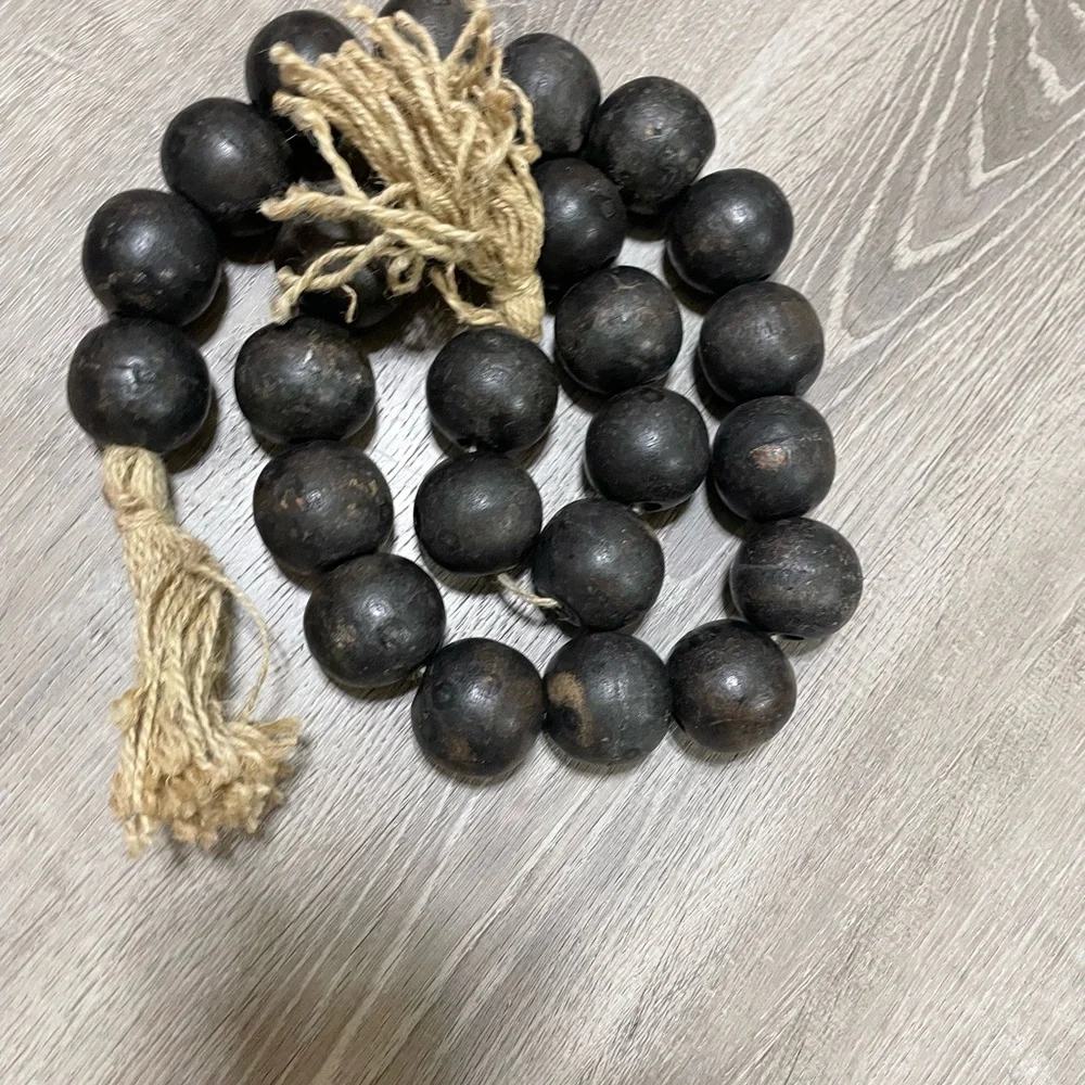 Dark brown Wooden Bead Garland with Faux Succulent - Picture 3 of 7